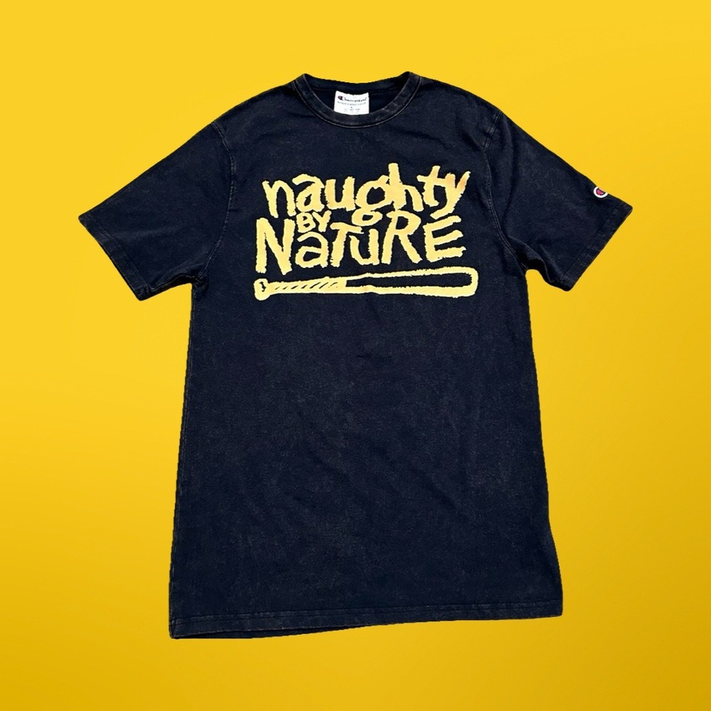 Champion Naughty by Nature T Shirt Graphic Tee Black Adult Small Hip Hop Rap
